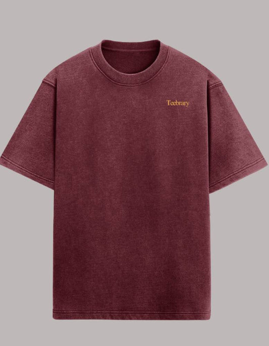 Acid Wash Unisex Maroon Colour Teebrary Oversized T-shirt