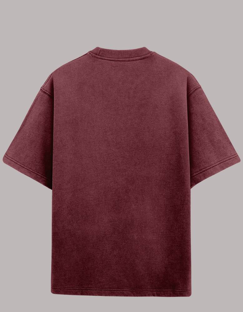 Acid Wash Unisex Maroon colour back Oversized T-shirt