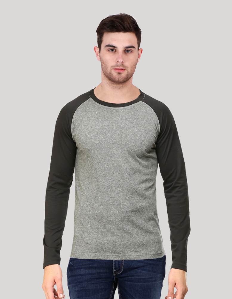 Men's Black Charcoal Melange Raglan Full Sleeve T-shirt
