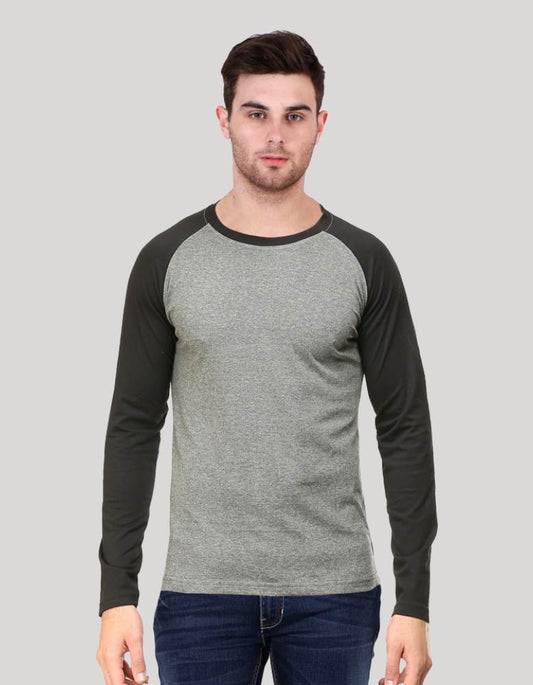 Men's Black Charcoal Melange Raglan Full Sleeve T-shirt