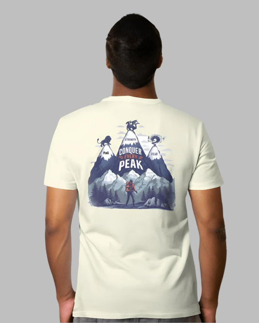 Men's Conquer every peak Beige Colour T-shirt back