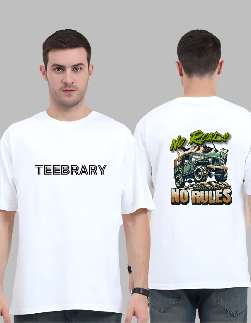 Men's  No roads No Rules  Oversized white colour tshirt