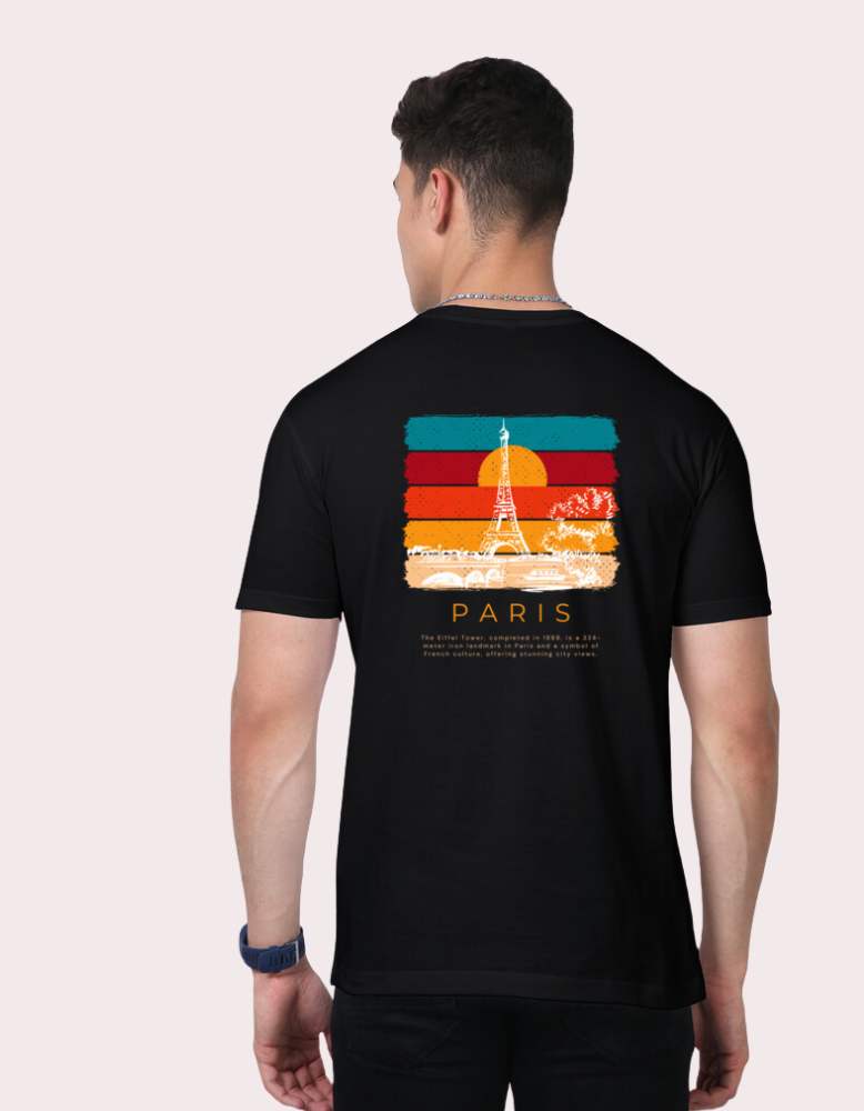 Men's Paris black Colour supima tshirt back