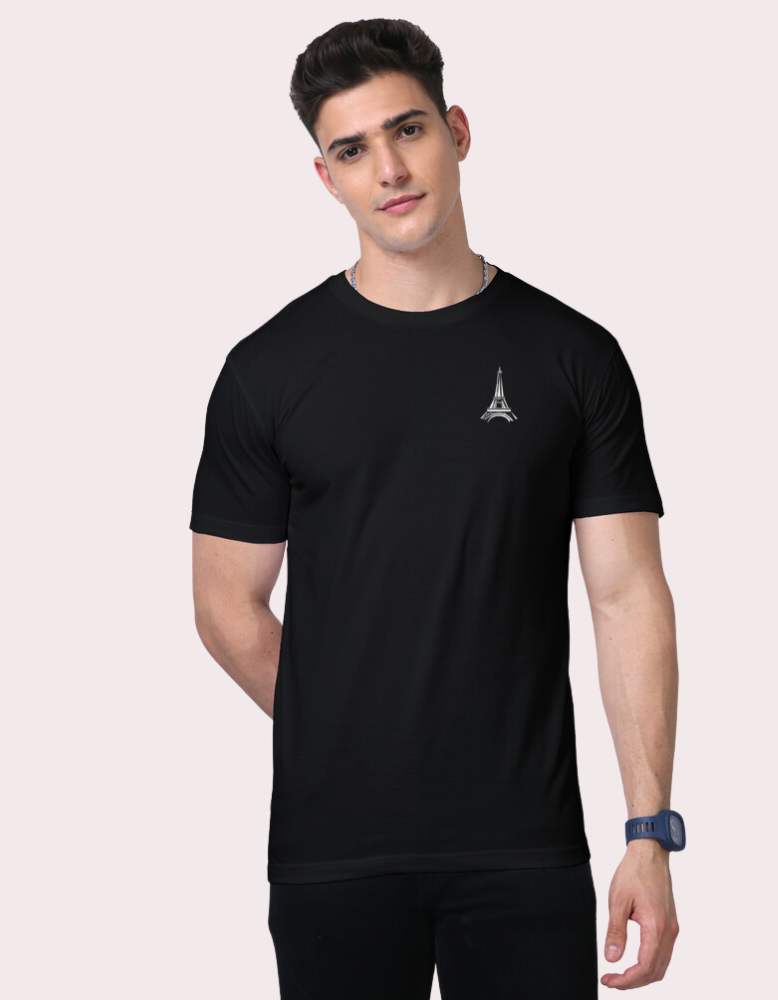 Men's Paris black Colour supima tshirt front