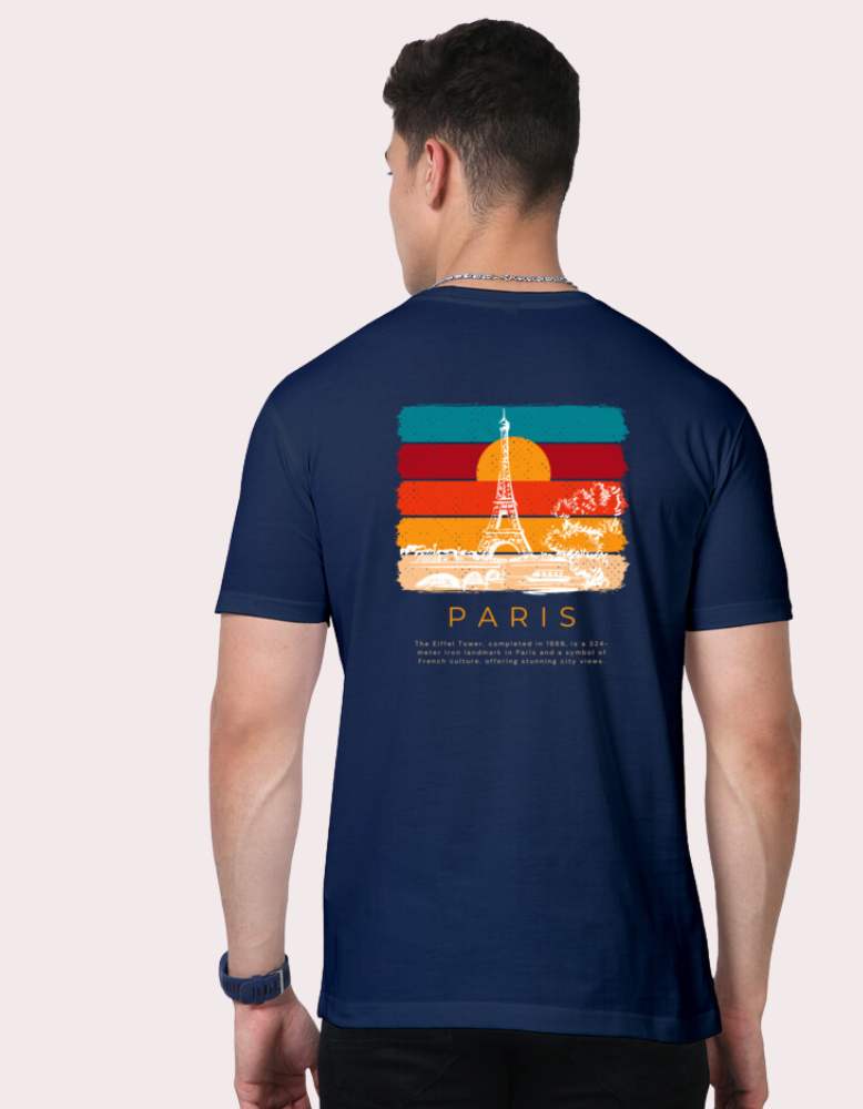 Men's Paris blue Colour supima tshirt back