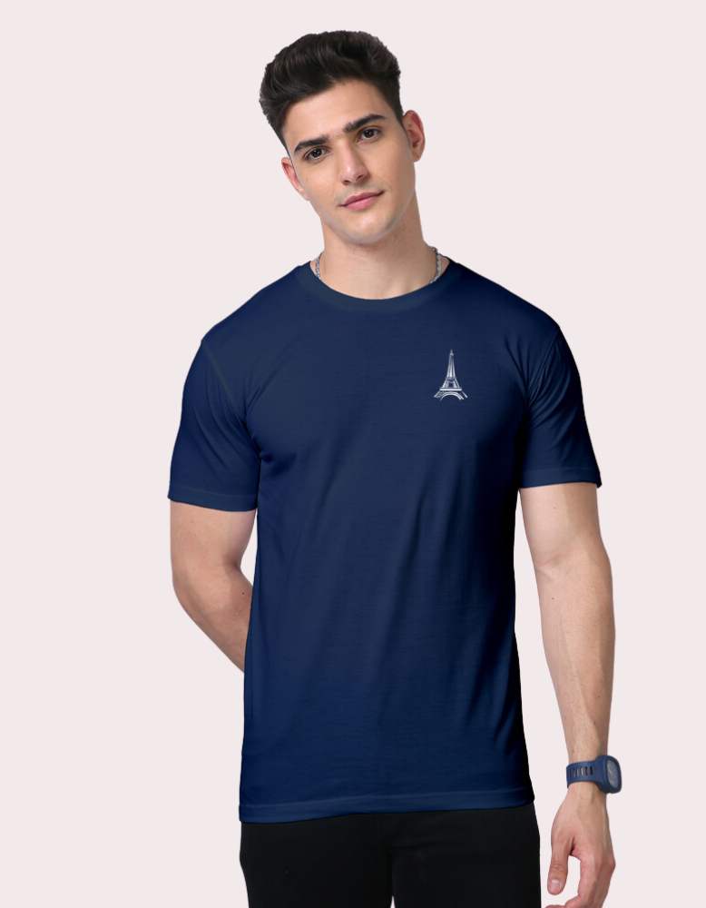 Men's Paris blue Colour supima tshirt front