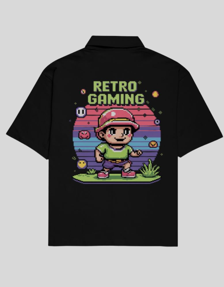 Men's Retro Gaming black color Printed Oversized Shirt