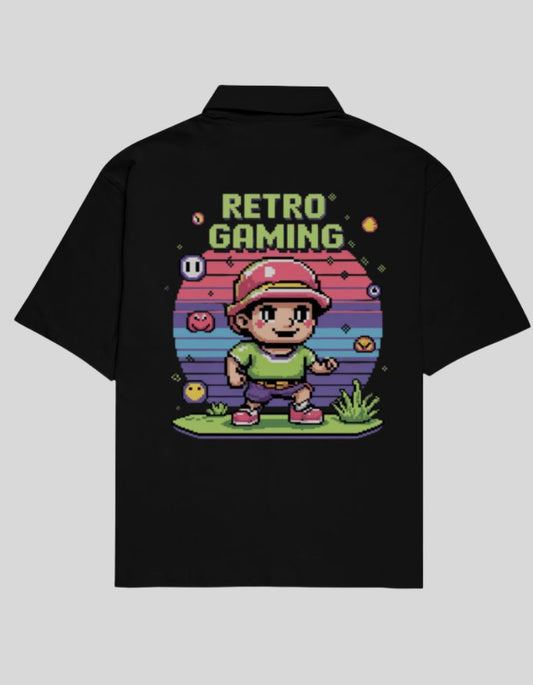 Men's Retro Gaming black color Printed Oversized Shirt