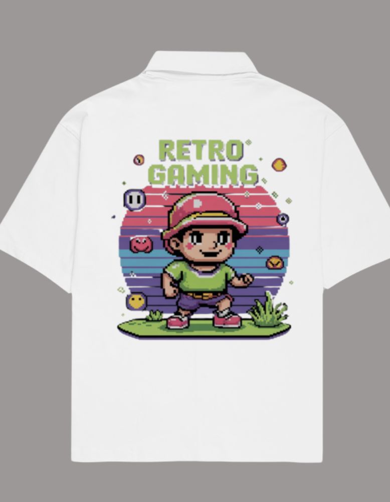 Men's Retro Gaming white color Printed Oversized Shirt