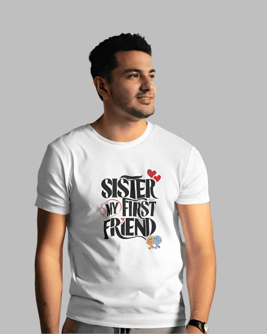 Men's Sister my first friend Festive White colour t-shirt