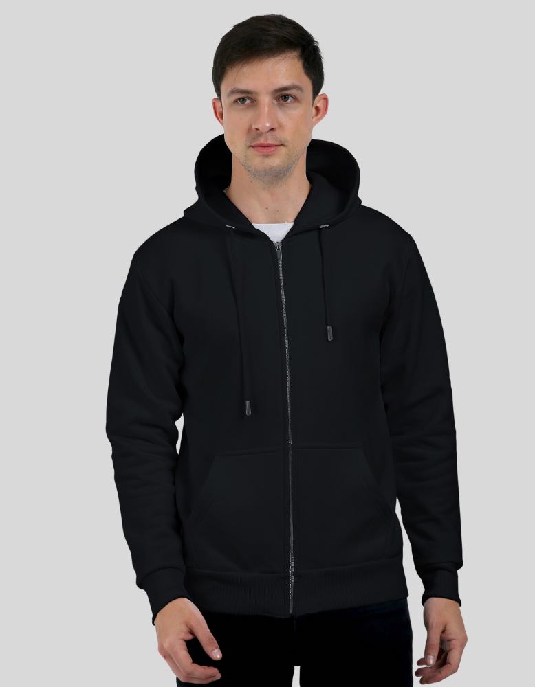Men's Solid Black Zipper Hoodie