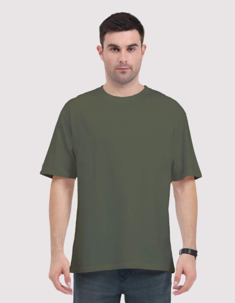 Men's Solid olive green colour oversized