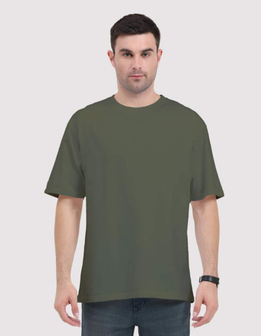 Men's Solid olive green colour oversized