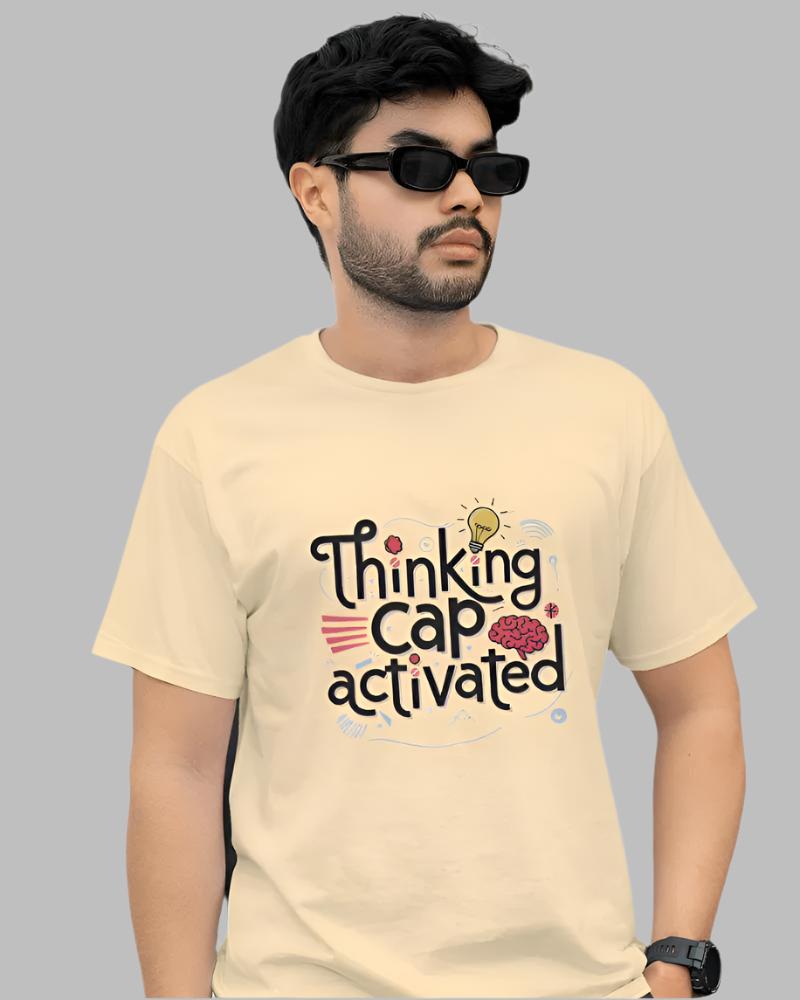 Men's Thinking cap peach colour tshirt
