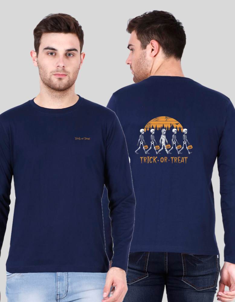 Men's Trick or Treat Navy blue colour Full sleeve T-shirt