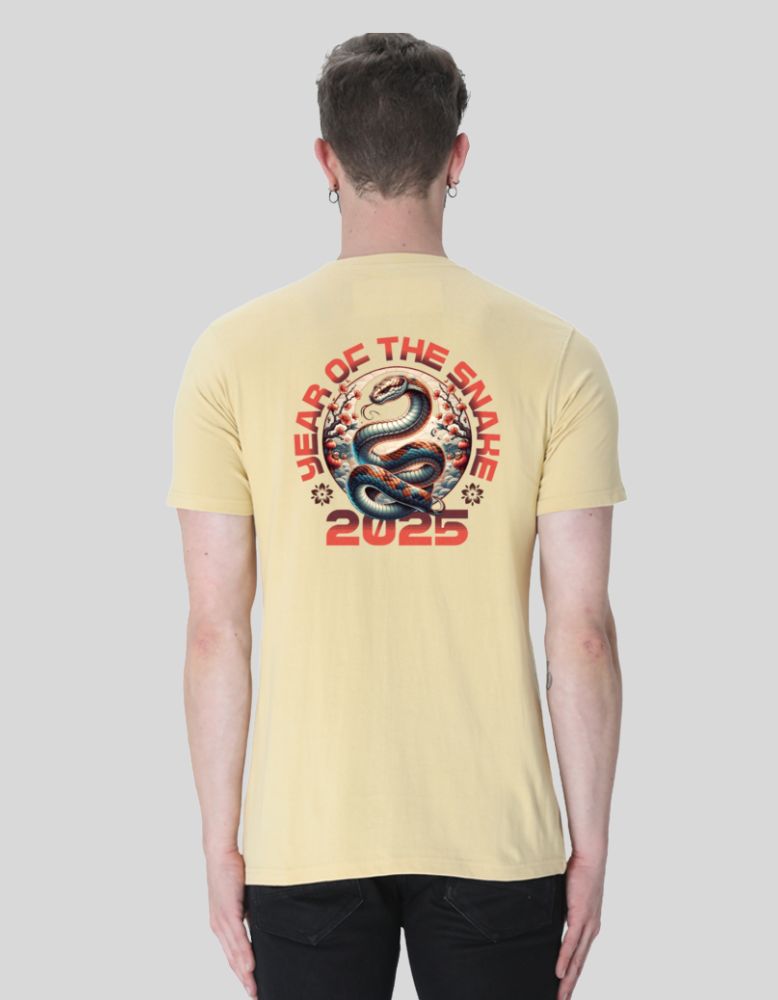 Men_s_Year_of_snake_2025_beige_color_back graphic_T-shirt