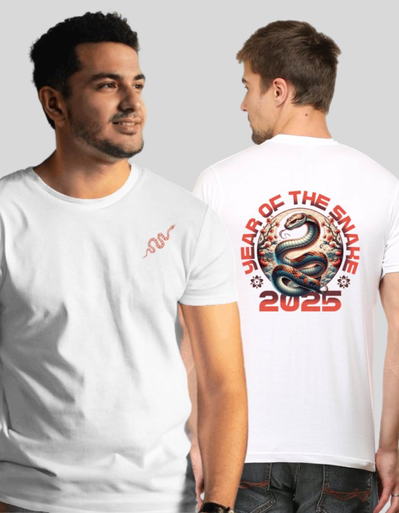 Men_s_Year_of_snake_2025_white_color_graphic_T-shirt