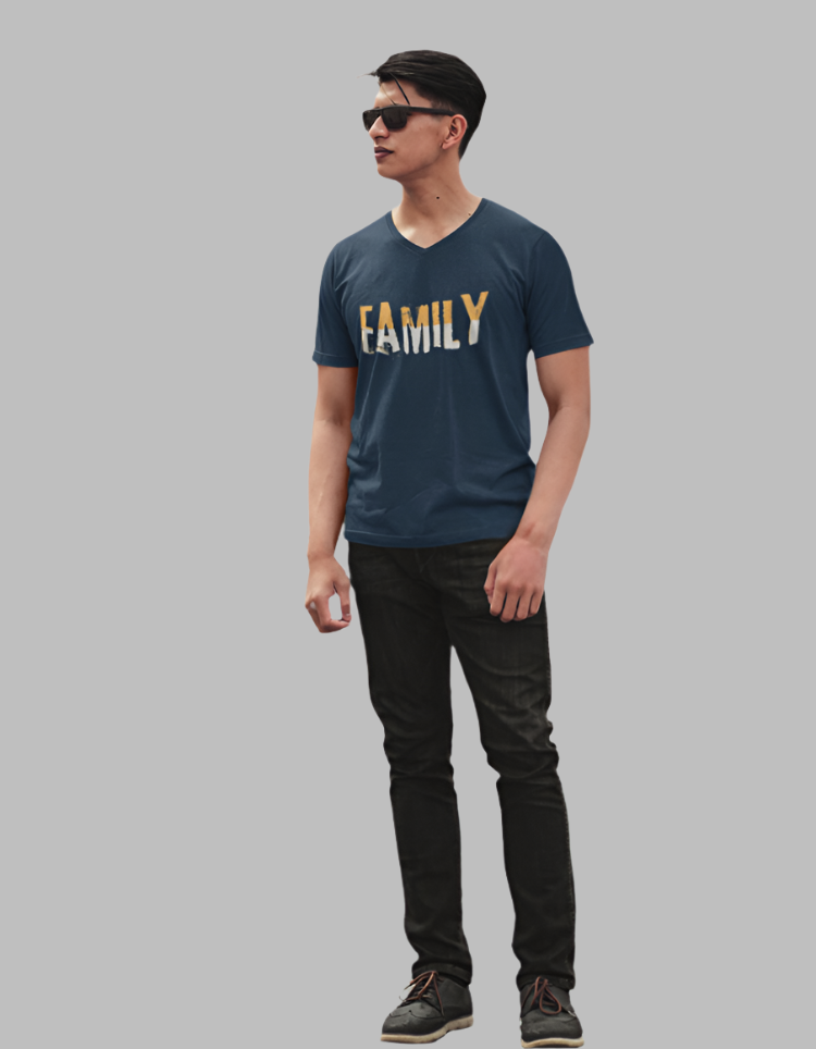 Men's family blue Colour vneck tshirt
