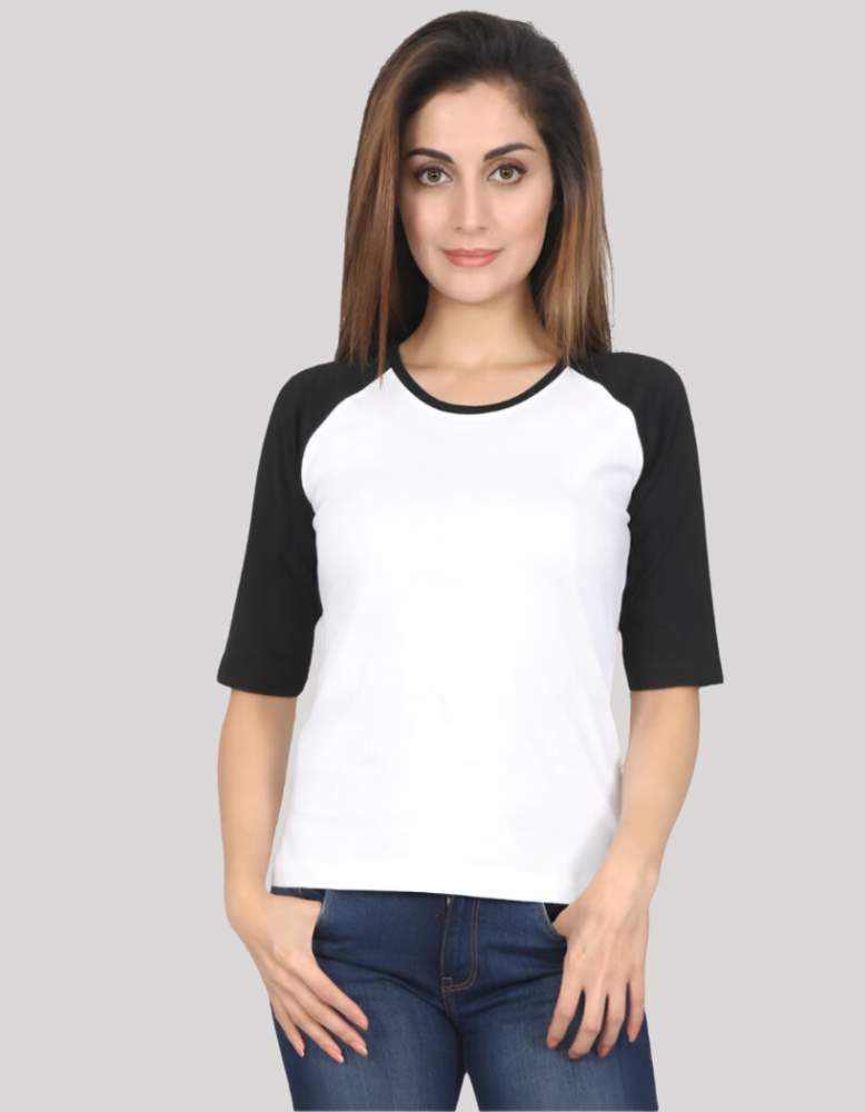 Women's Black-White Raglan 3/4 Sleeve T-shirt