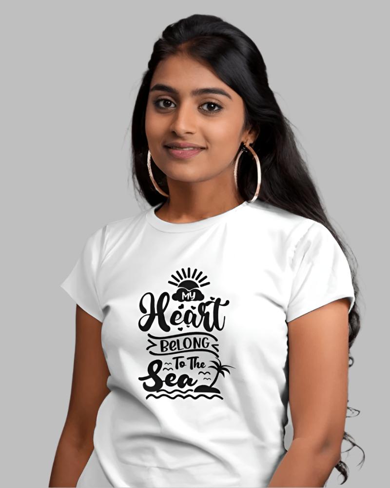 Women's Heart_belong_to_sea White Colour  tshirt