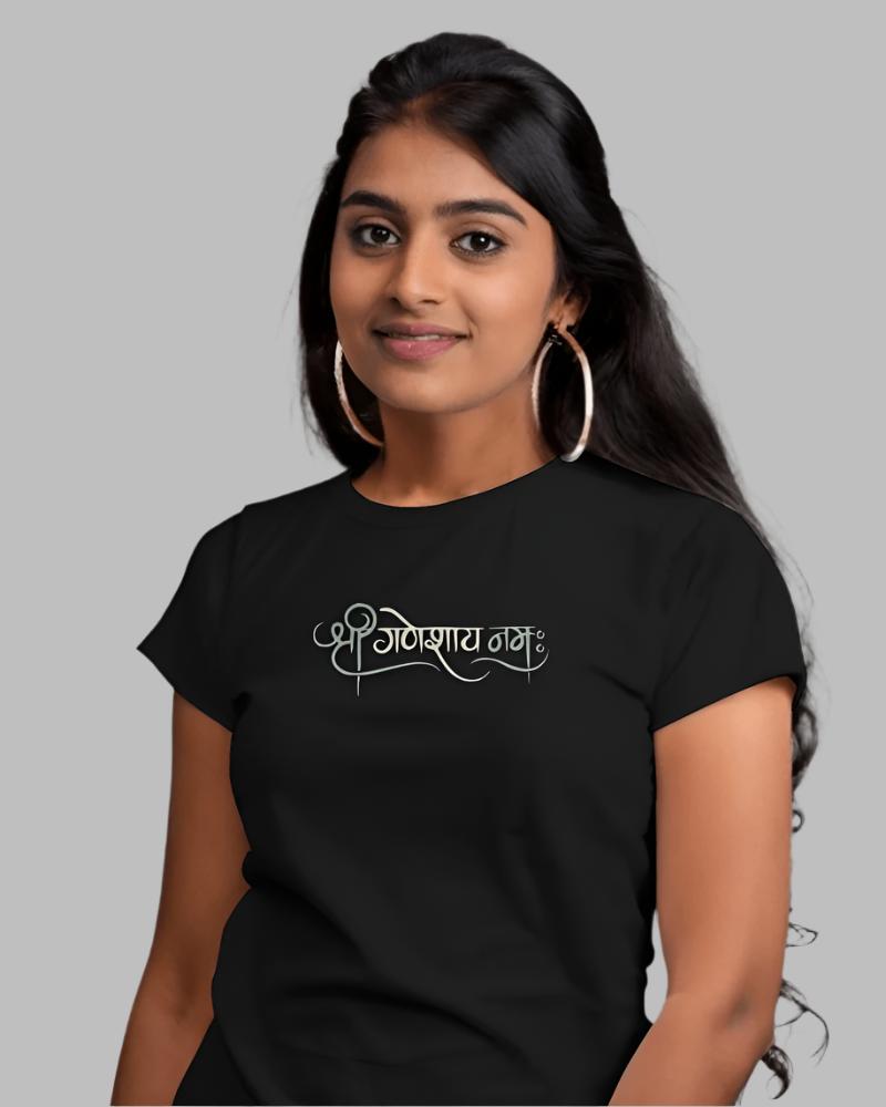 Women's Shree ganeshaya namah Black colour tshirt