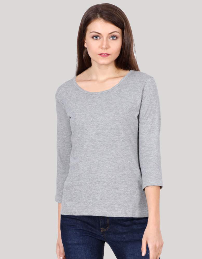 Women's Solid Grey colour 3/4 Sleeve T-shirt