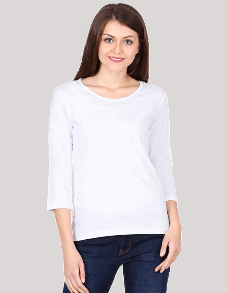 Women's Solid white colour 3/4 Sleeve T-shirt