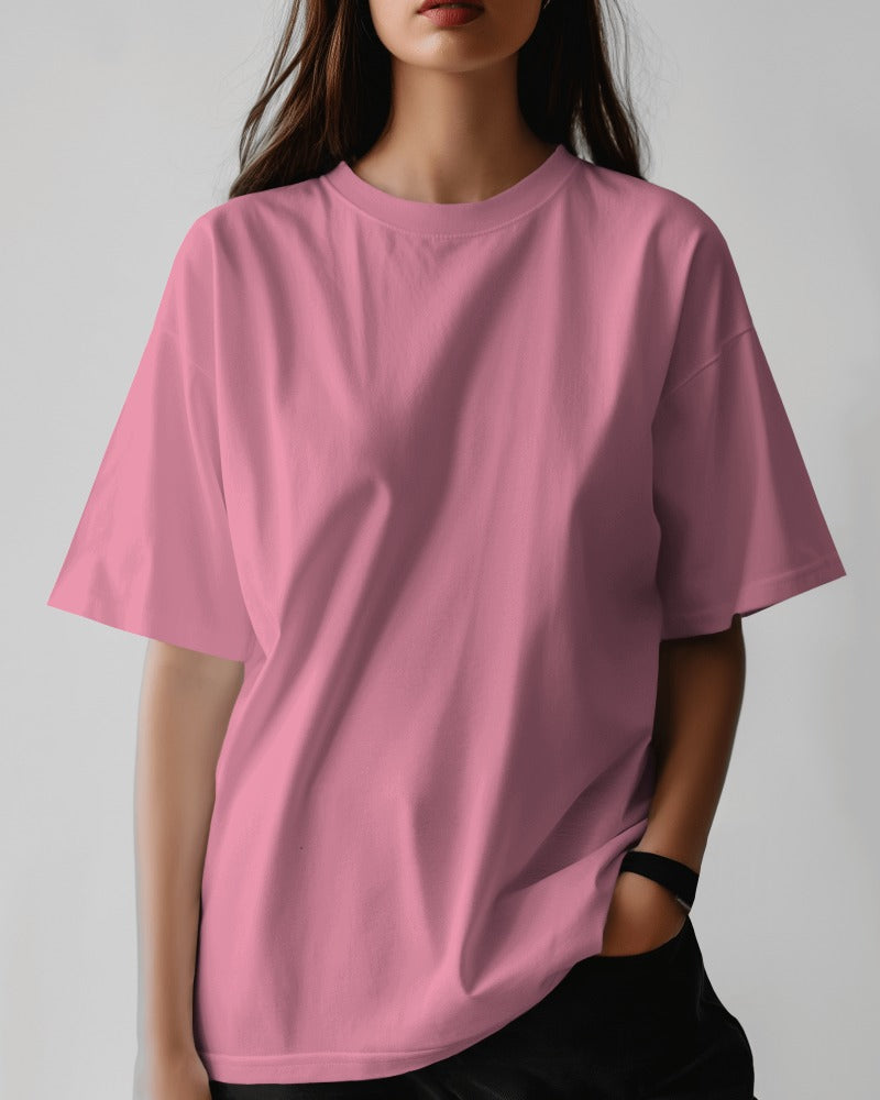 Women's Terry Oversized Flamingo colour solid T-shirt
