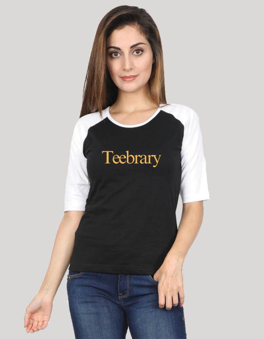 Women's White-Black Teebrary Edition Raglan 3/4 Sleeve T-shirt