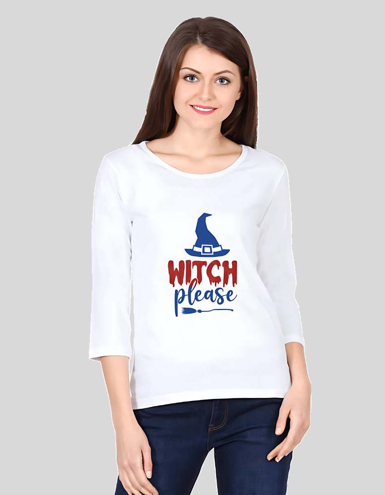 Women's Witch Please white colour 3/4 Sleeve Tshirt
