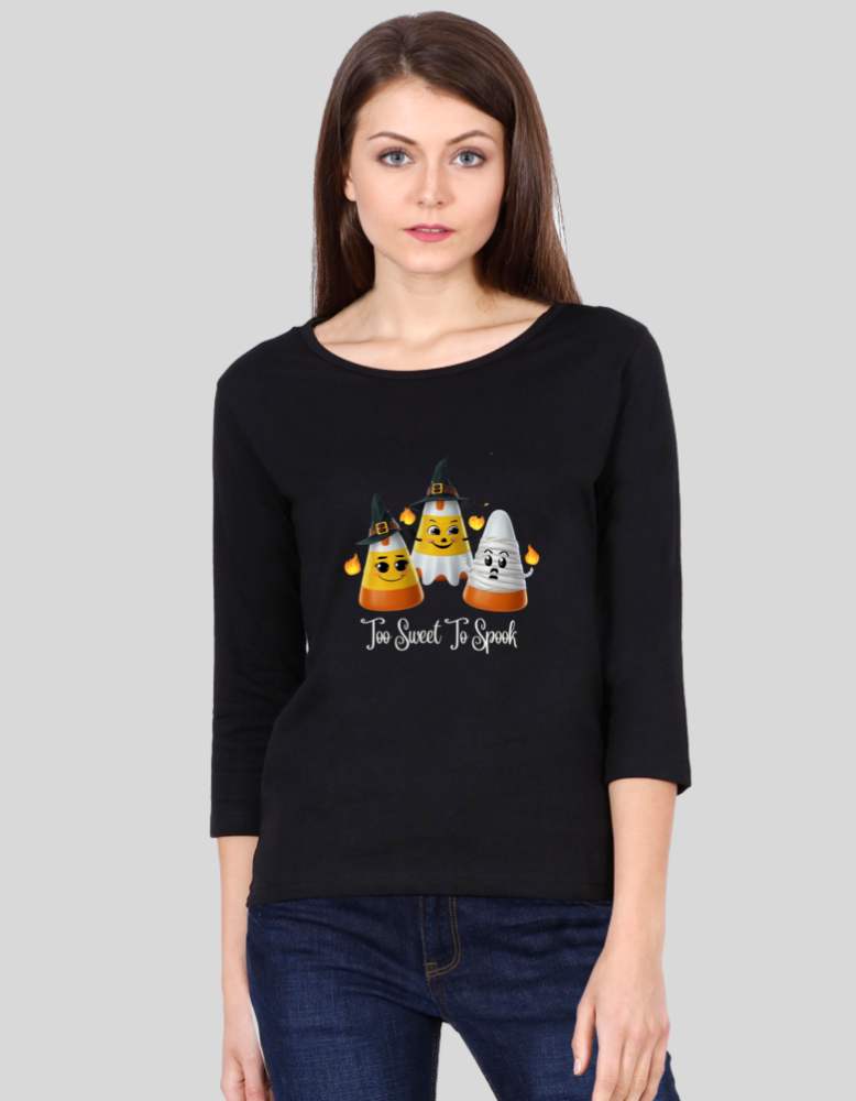 Women's too sweet too spook Black colour 3/4 Sleeve tshirt