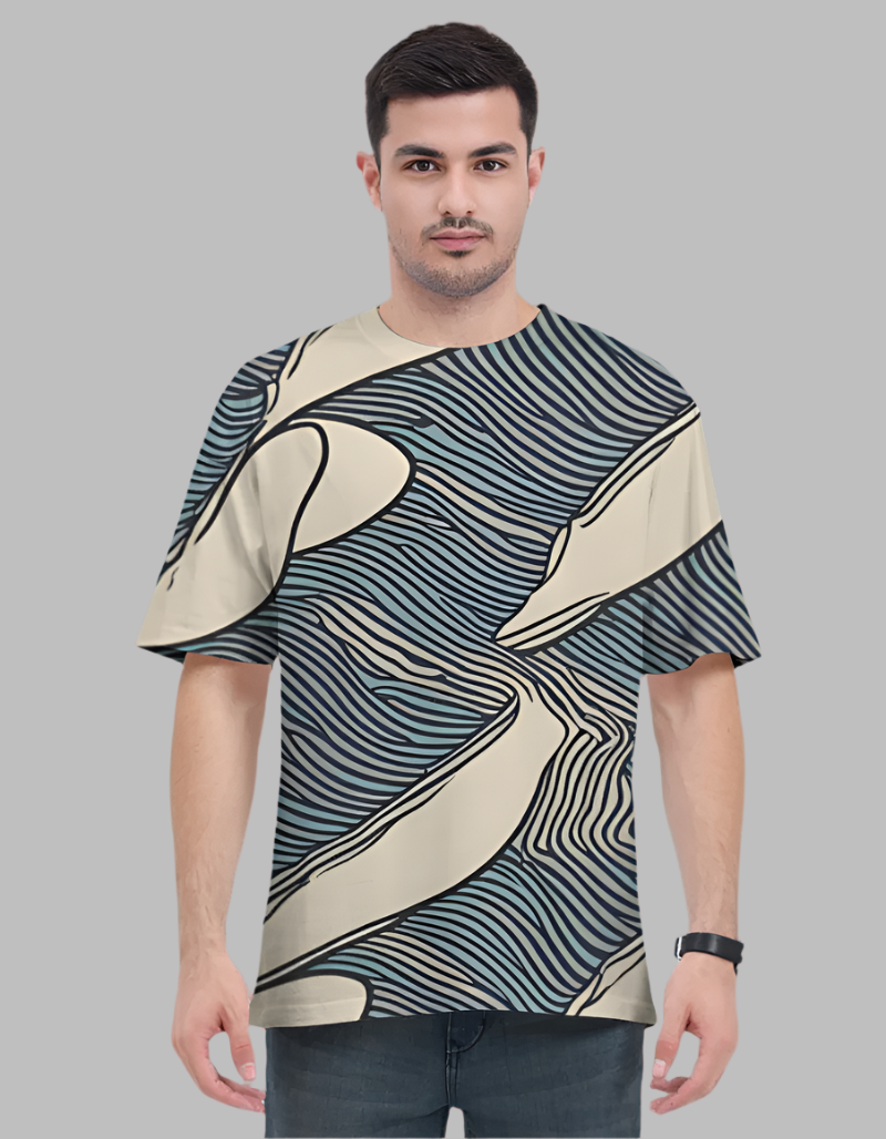 Men's Blue & Beige Abstract pattern T-shirt