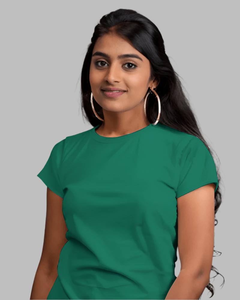 Women's Bottle green Colour solid T-shirt