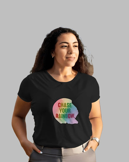 Women's Chase Your Rainbow black colour tshirt