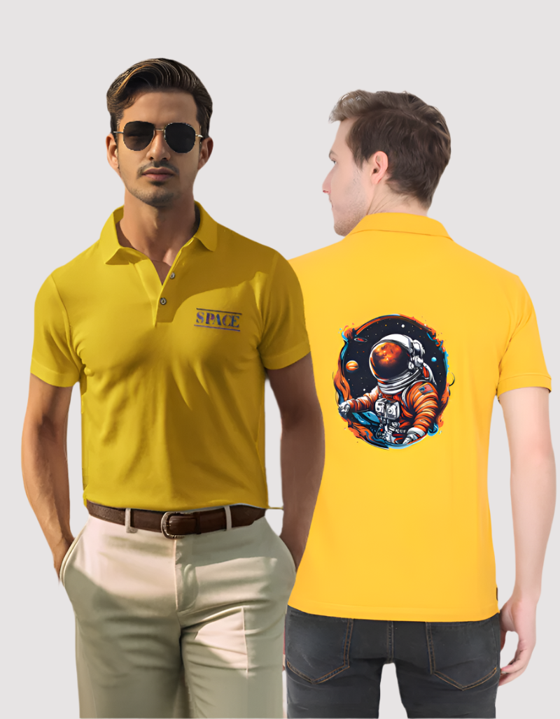 Men's Space front and back Mustard yelow colour polo T-shirt