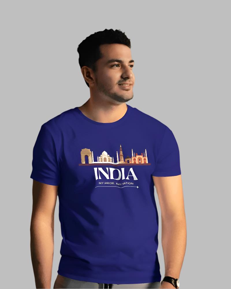 Men's India blue  colour festive t-shirt