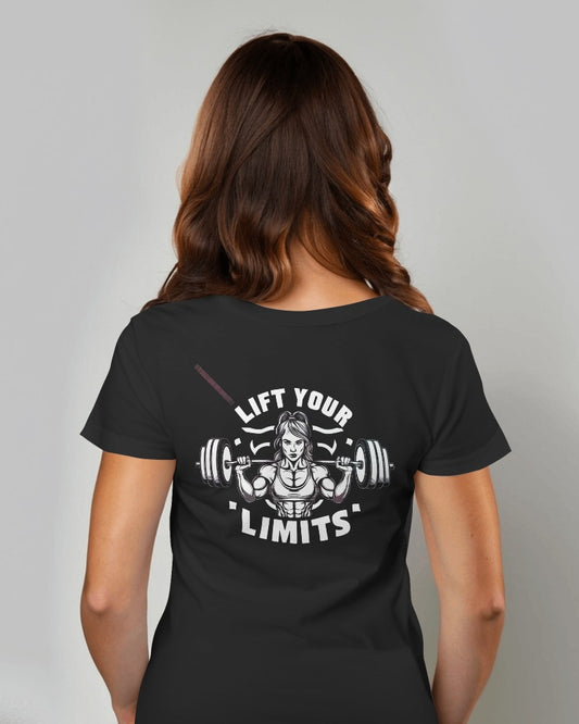 Women's Lift your limits black colour fitness t-shirt