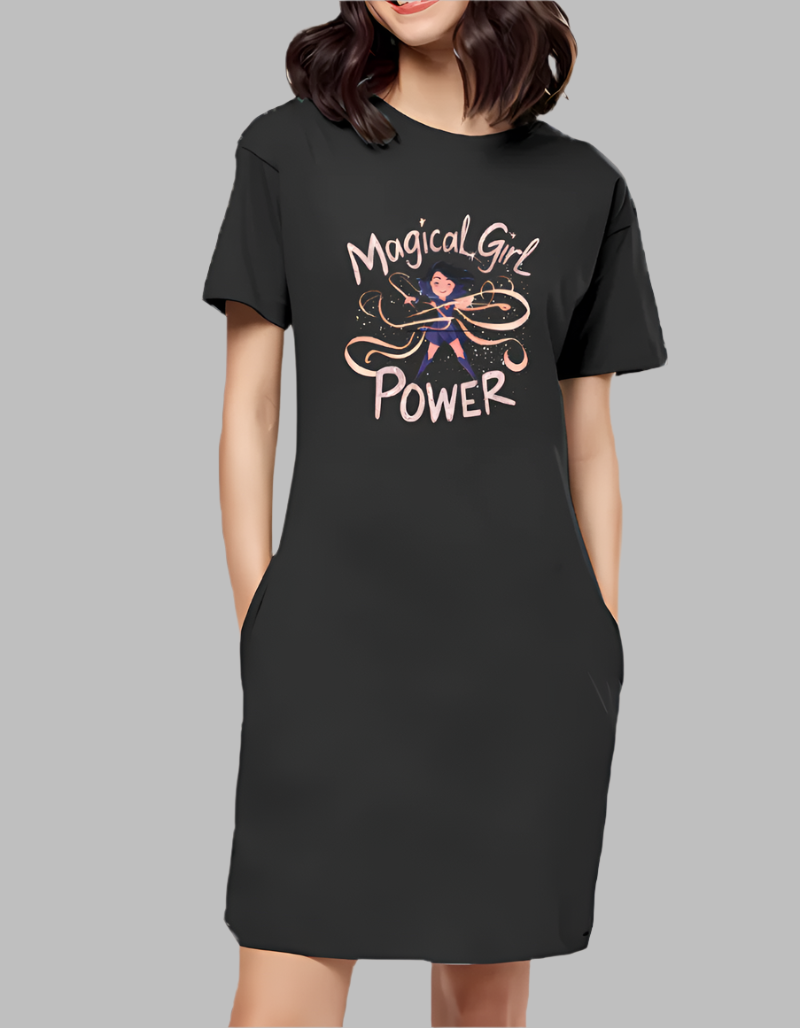 Women's Black Magical Girl power Graphic printed Dress