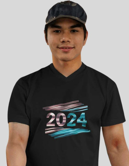 Men_s_2024_Black colour vneck_Tshirt