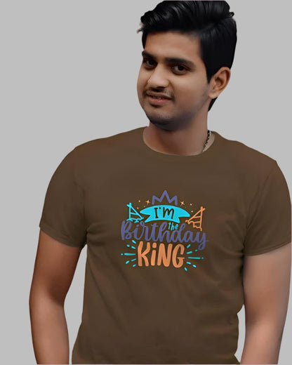 Men's Birthday king Brown colour T-shirt 