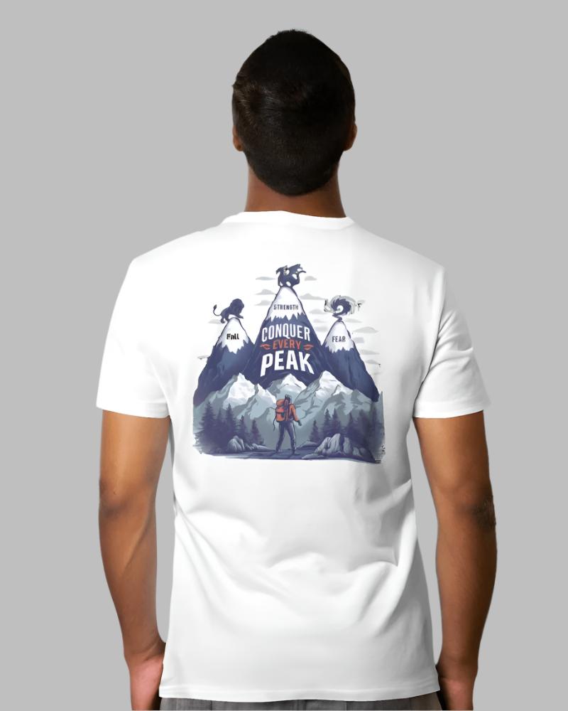 Men's Conquer every peak White Colour T-shirt back