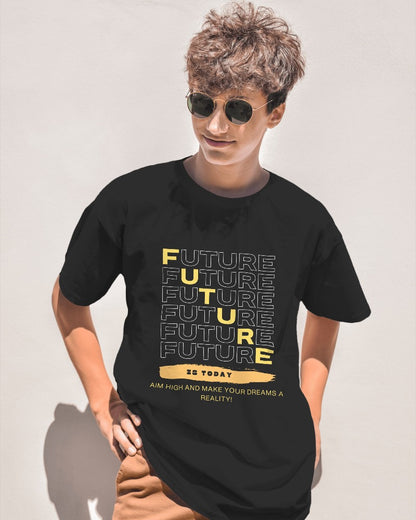 Men's Future is today Black Colour  T-shirt