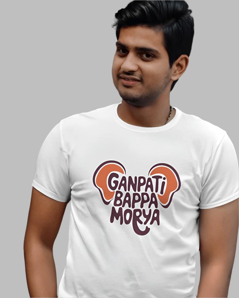 Men's Ganpati bappa Morya  White colour  tshirt
