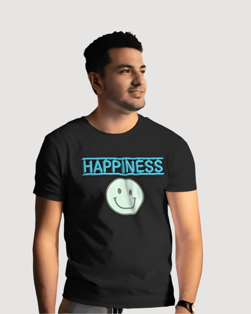 Men's Happiness black colour tshirt