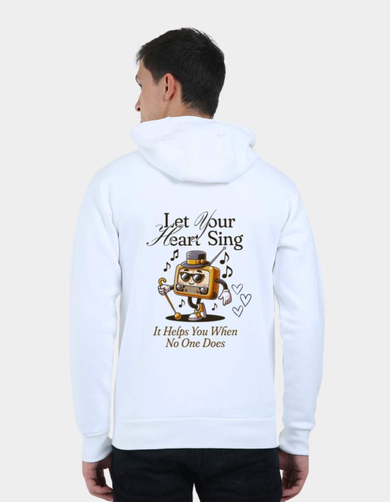 Men's Let Your Heart Sing white colour Zipper Hoodie back