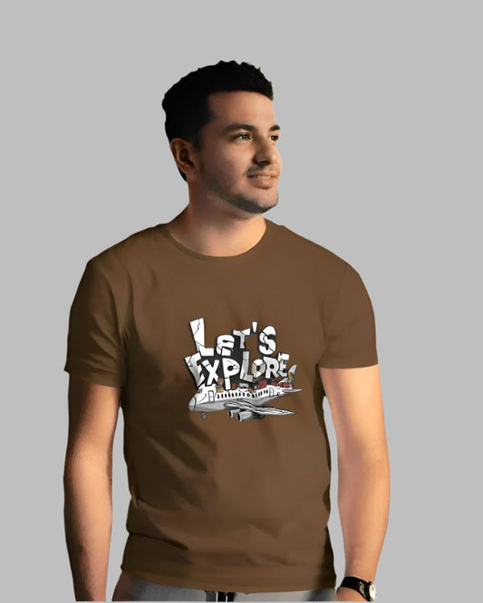 Men's Lets_Explore_Brown Colour T-shirt