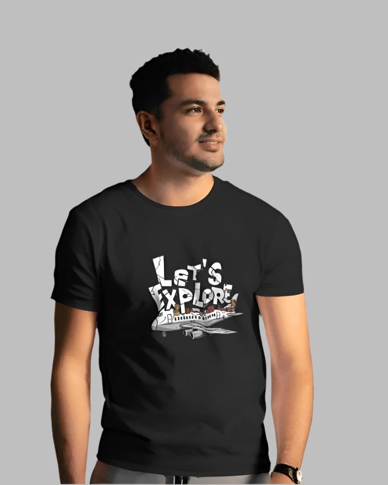 Men's Lets_Explore_black Colour T-shirt