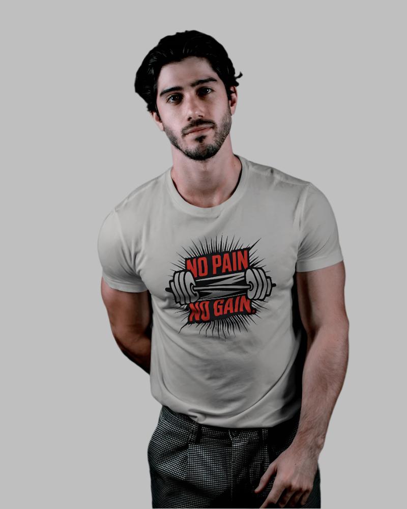 Men's No pain No Gain Grey Colour T-shirt