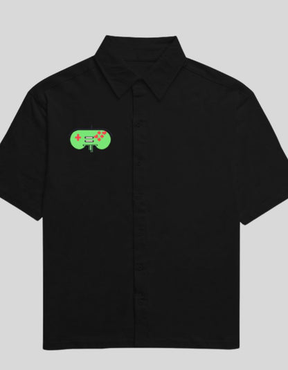 Men's Retro Gaming black color Printed Oversized Shirt front