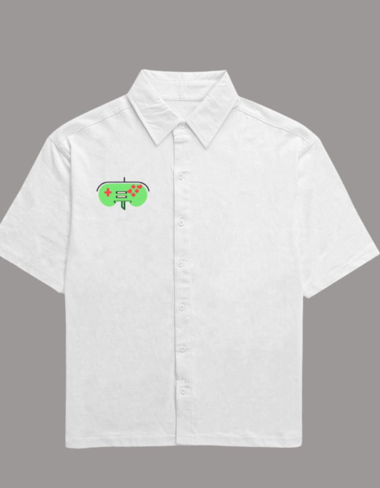 Men's Retro Gaming  white color Printed Oversized Shirt front